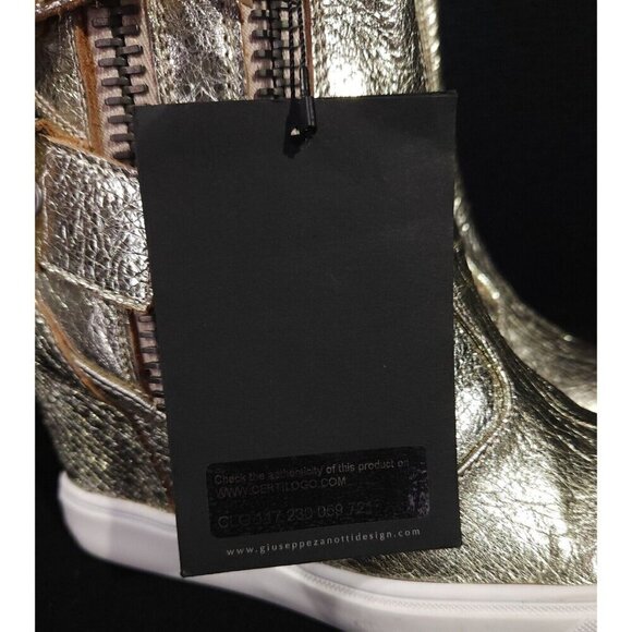 Giuseppe Zanotti Buckle Wedge Leather Sneaker 36 6 Gold Metallic High Top New - Picture 7 of 11